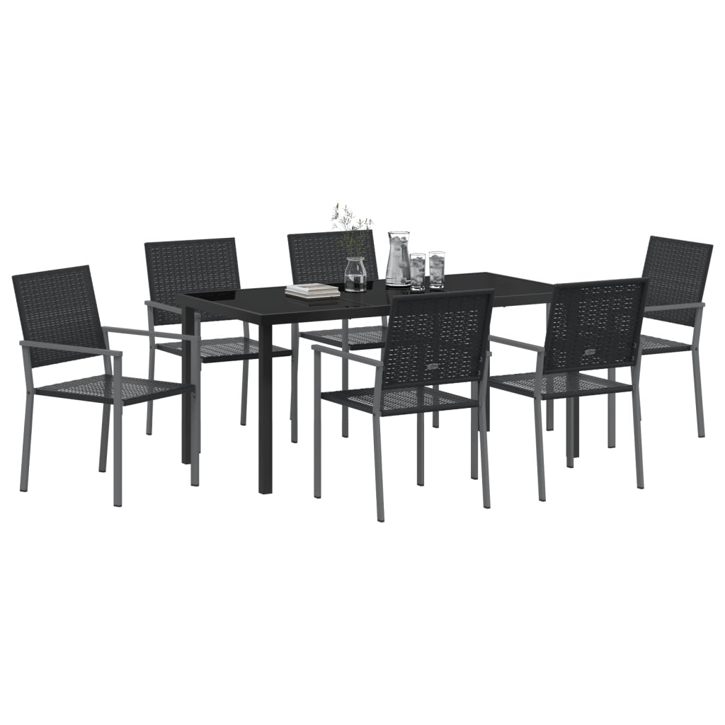 Set da Pranzo da Giardino 7 Pezzi in Polyrattan Nero