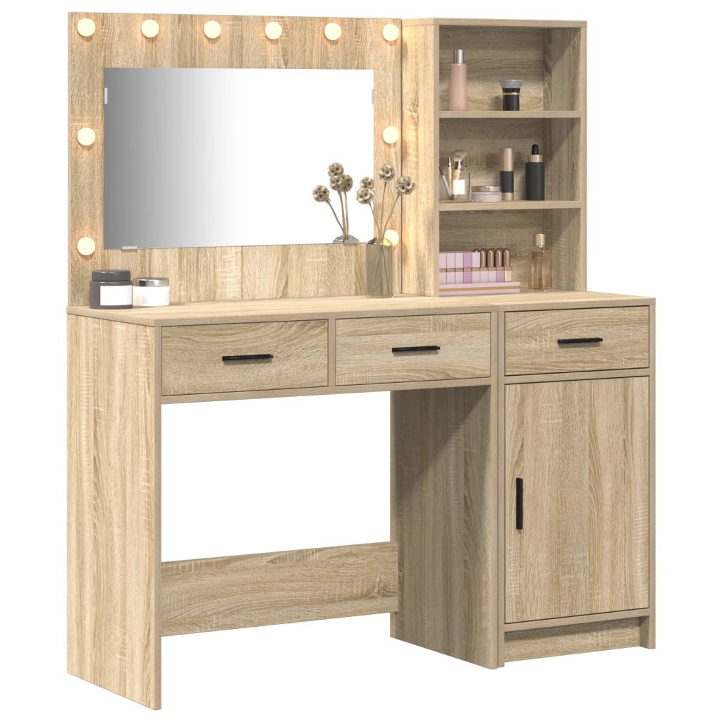 Set di 2 Pezzi di Tavolo Vanity con LED in Legno Ingegnerizzato Rovere