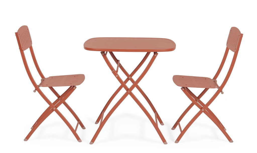 Set 3 Pezzi Bistrot da Giardino con Tavolo e 2 Sedie in Acciaio Yvonne Terracotta