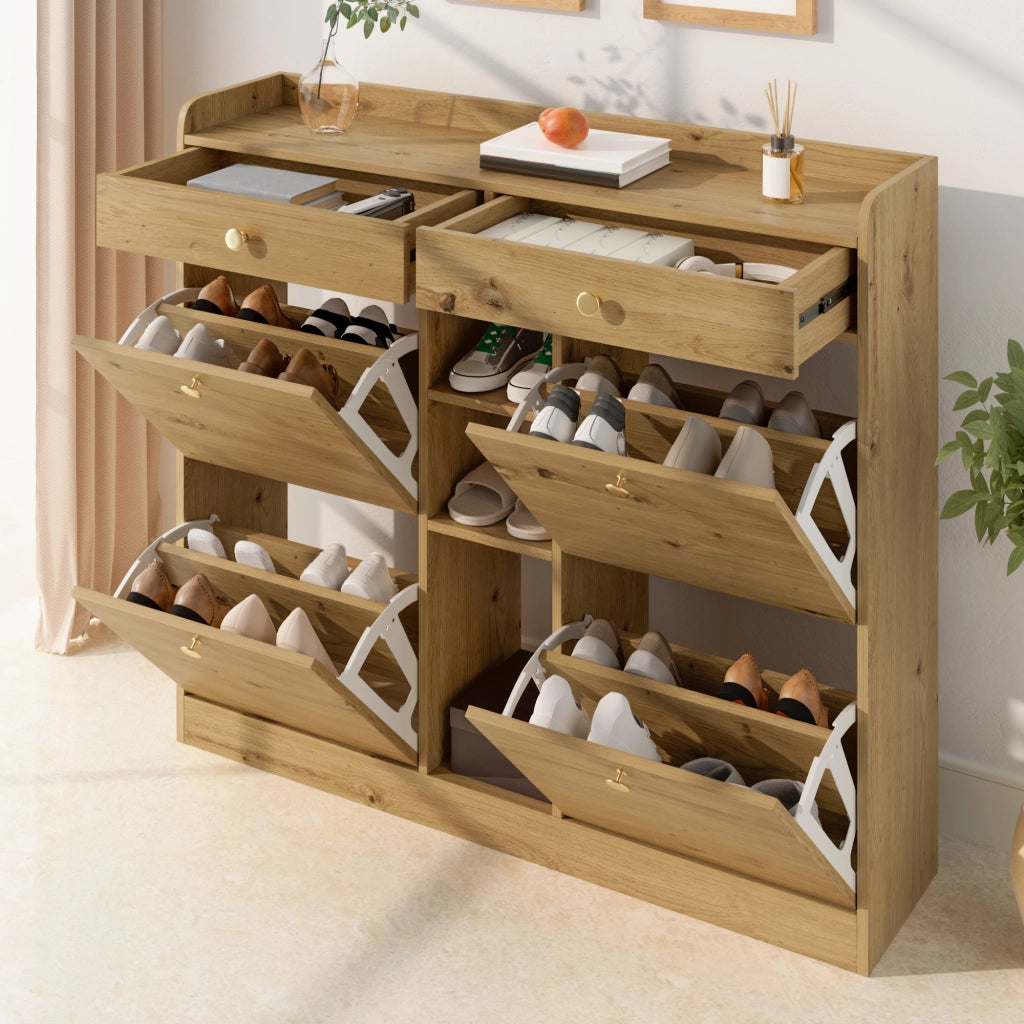 Scarpiera con 4 Ante a Ribalta, 2 Cassetti e 3 Ripiani ¨C Xylo ¨C Legno, 110x26x100 cm