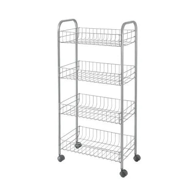Carrello con ruote e 4 ripiani in acciaio con Polytherm argento Ascona
