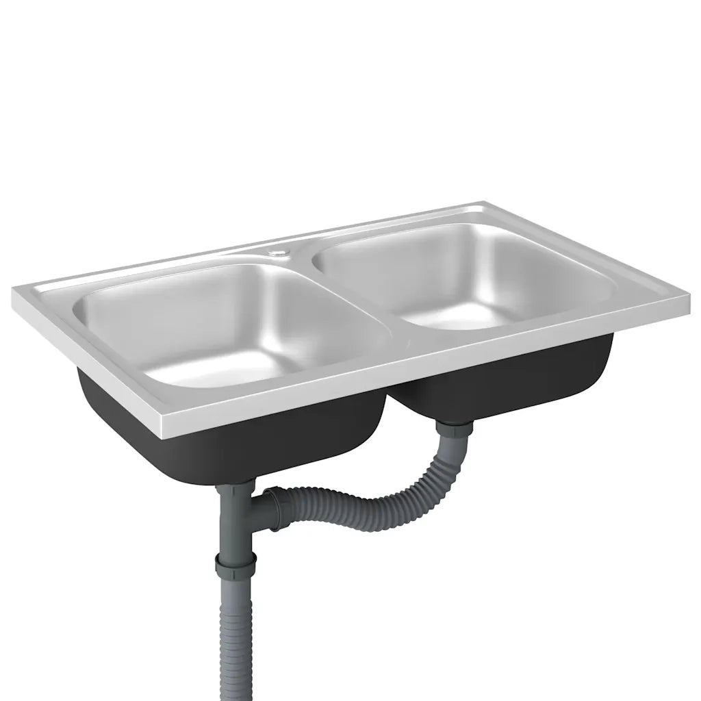 Lavello Cucina Doppia Vasca 800x500x155 mm Argento Acciaio Inox 147234