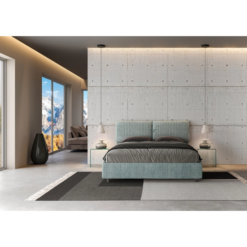Letto imbottito Matrimoniale 160x210 cm tessuto Agata Mados - Con rete,Azzurro/Azzurro