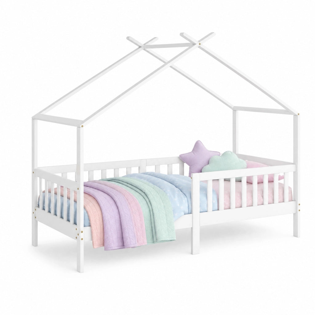 Letto a casetta per bambini 90x200 cm in pino bianco