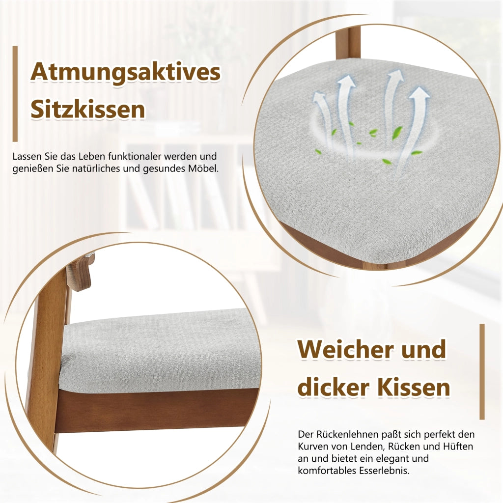 Sedia da Pranzo Set da 2 con Schienale a Farfalla Ergonomico e Seduta Imbottita, in Legno di Hevea, Grigio