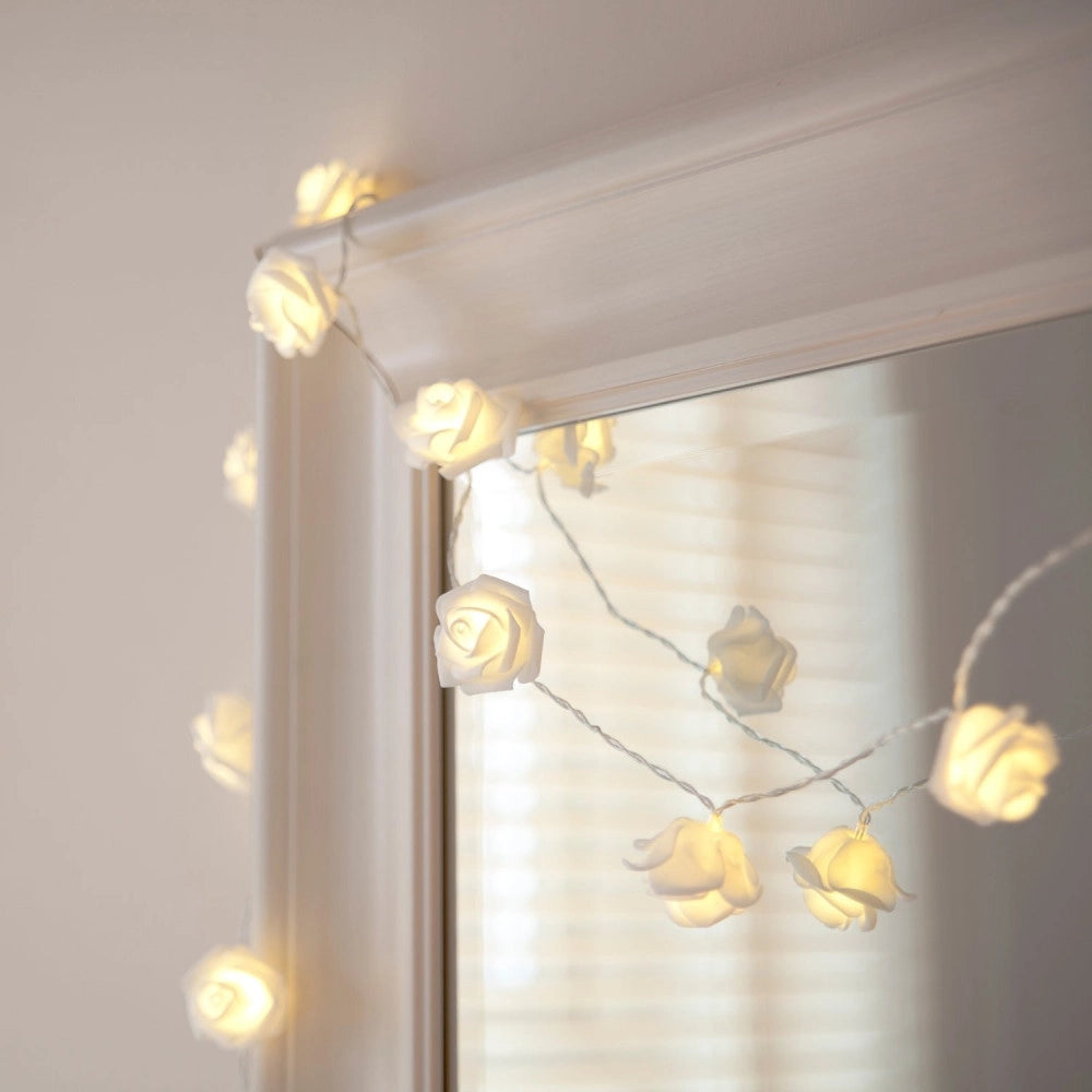 Trade Shop - Catena Luci Luminosa Con 10 Led A Forma Di Rosa Bianca Alimentazione A Batteria -