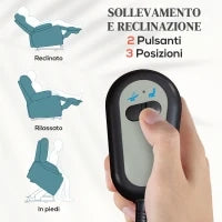 Poltrona Alzapersona Reclinabile a 135° con Poggiapiedi e Telecomando, in Tessuto Blu, 74x94x111 cm