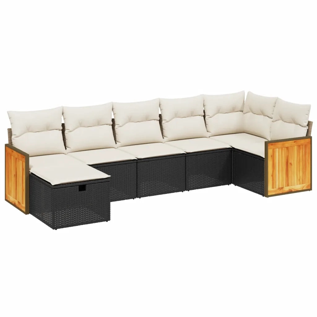 Set Divani da Giardino con Cuscini 7pz Nero Polyrattan