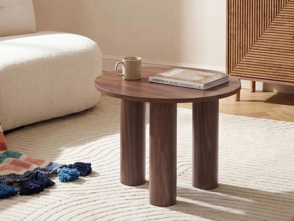 Tavolino da salotto rotondo in stile retrò in MDF con impiallacciatura in legno ø 60 cm marrone scuro