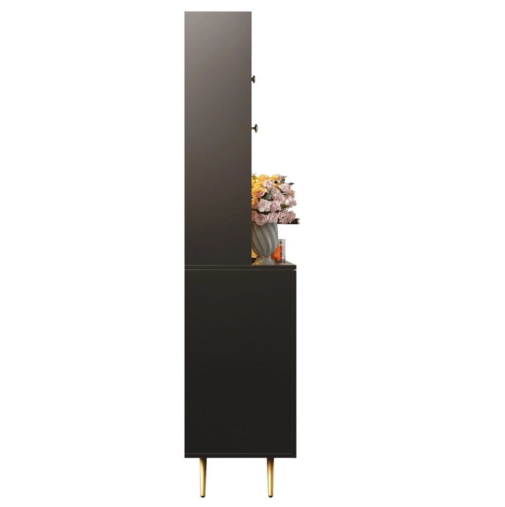 Mobile alto da cucina con LED, prese USB e AC, 120x40x176 cm, ripiani e anta ribalta, nero