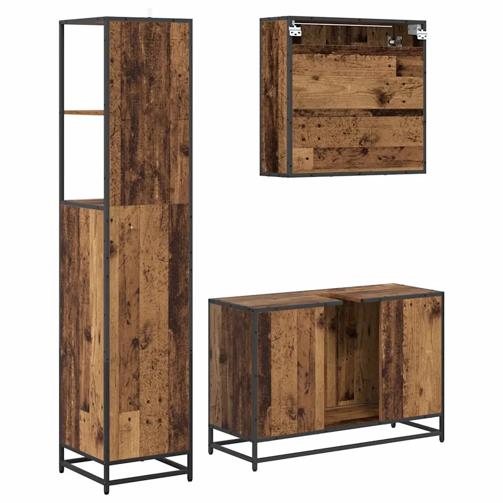 Set di mobili per il bagno con cassetto 3 pcs Legno vecchio