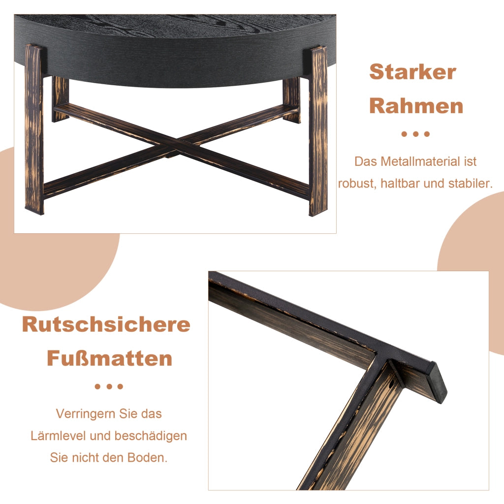 Tavolino da caffè rotondo con base in metallo - per soggiorno - 68 cm - nero