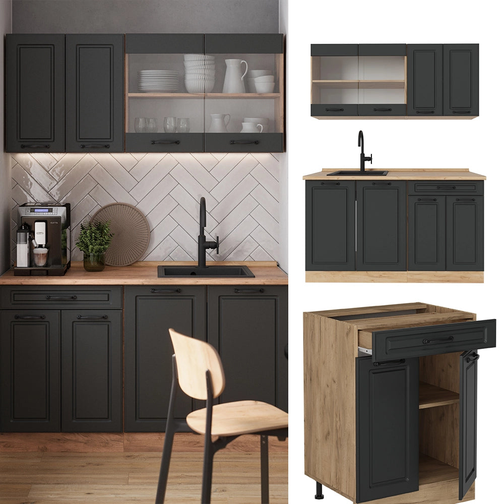 Vicco Cucina monoblocco Antracite casa di campagna/rovere dorato 140 cm , PL Marmo