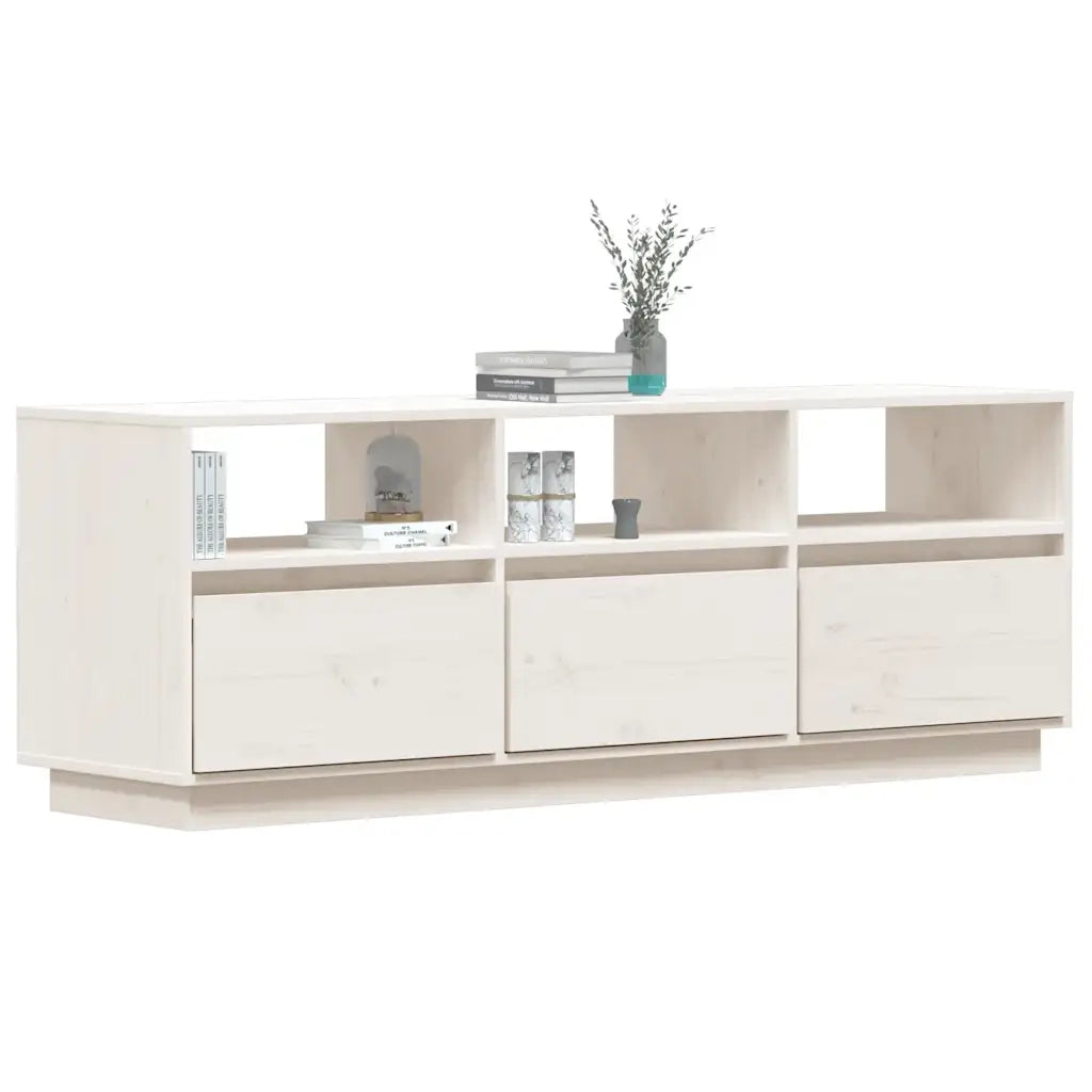 Mobile Porta TV Bianco 140x37x50 cm in Legno Massello di Pino 813431