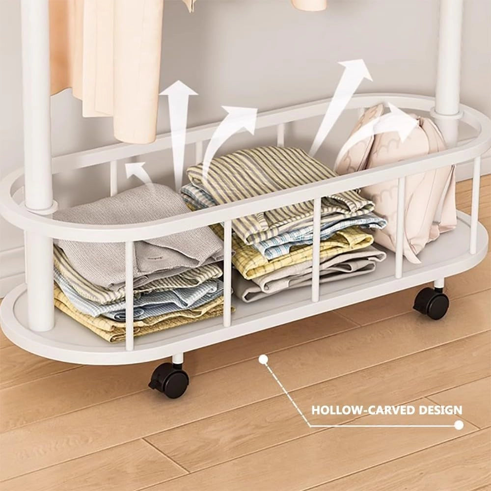 Appendiabiti in Metallo con Ganci e Solido Cestino portaoggetti, Design Moderno su Ruote, attaccapanni Industriale per Ingresso, 60/80/100 cm