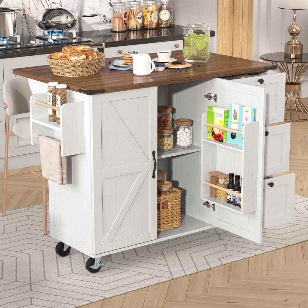 Isola Cucina con Piano Estraibile e 2 Ante 3 Cassetti ¨C MINIMAL ¨C Legno