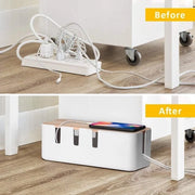 Box di gestione cavi 305 x 127 x 114 cm con coperchio in legno - Organizzatore per scrivania, TV e computer - Sistema USB - Nascondi e copri scatole di presa e cavi