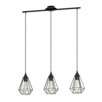 Lampadario A Sospensione Vintage Tarbes Acciaio Nero 3 Luci E27 Regolabile