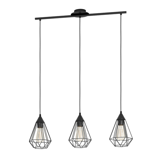 Lampadario A Sospensione Vintage Tarbes Acciaio Nero 3 Luci E27 Regolabile