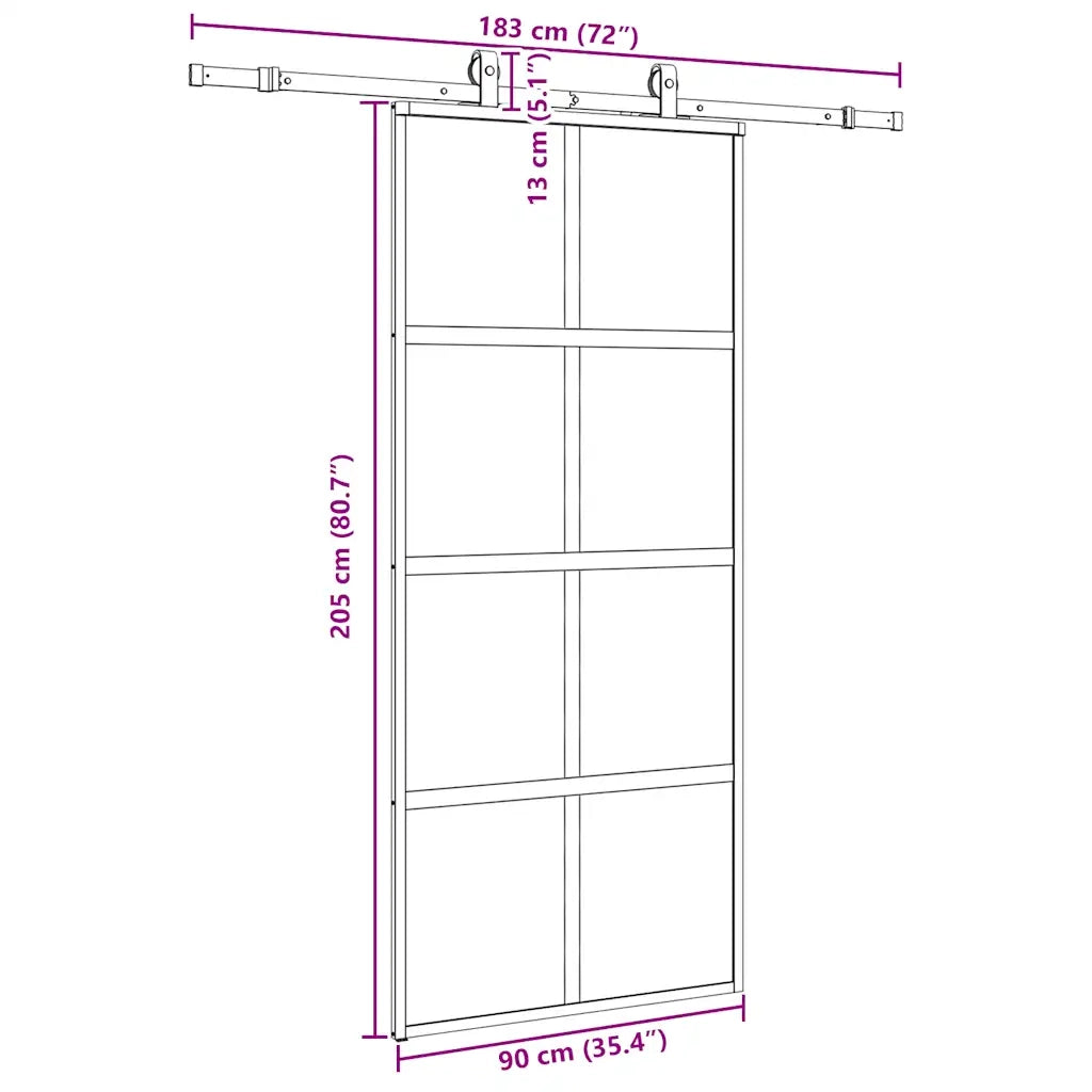 Porta Scorrevole Set Ferramenta Nera 90x205 cm Vetro Temperato 3375836