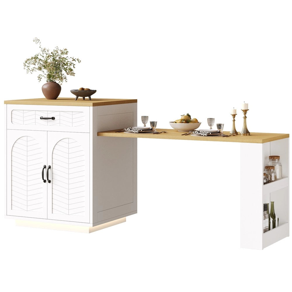 Isola Cucina con Luce LED e Tavolo Estraibile ¨C Xylo ¨C 2 Cassetti, 4 Ante, Nero/Bianco