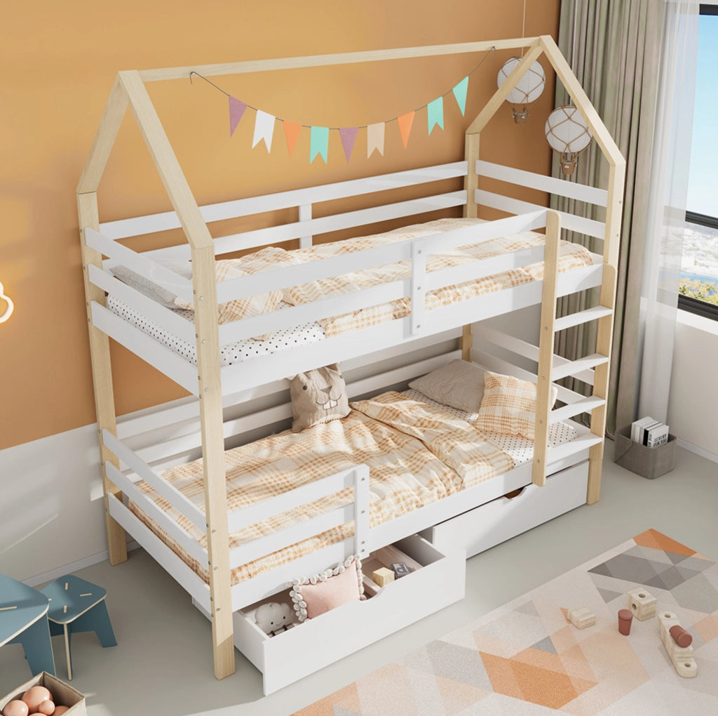Letto a castello per bambini 90x200 cm con cassetti