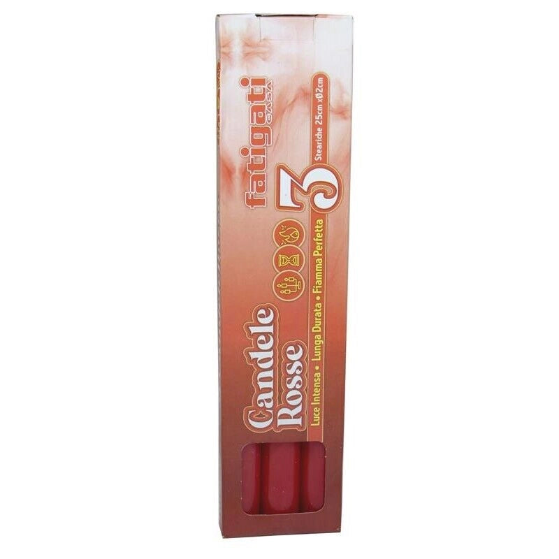 CANDELE ROSSE STEARICHE 3 PZ 25X02D CM LUCE INTENSA LUNGA DURATA FIAMMA POTENTE