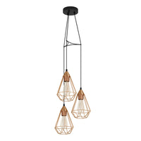 Lampadario A Sospensione Vintage Tarbes Acciaio Nero Rame 3 Luci E27 D31