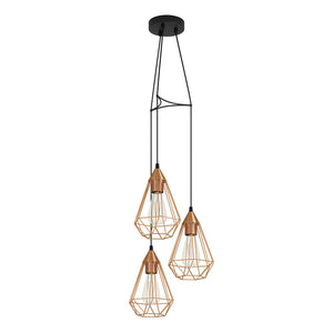 Lampadario A Sospensione Vintage Tarbes Acciaio Nero Rame 3 Luci E27 D31