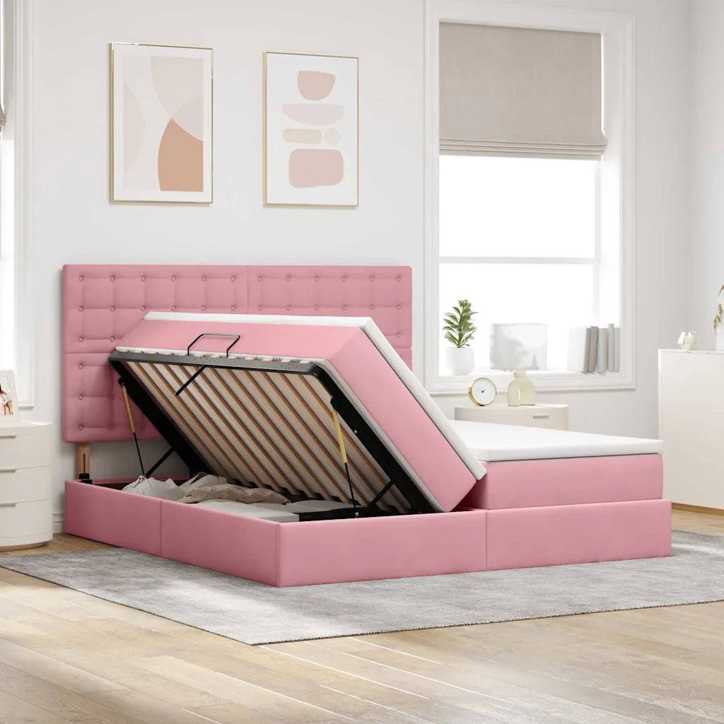 Letto con Contenitore con materasso Rosa 200 x 200 cm Velluto
