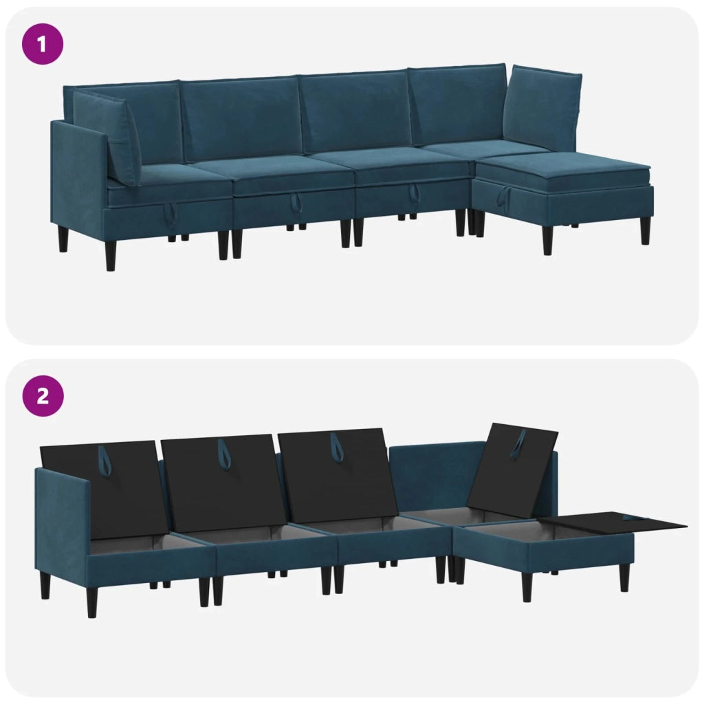 Set di mobili per il soggiorno con cuscino 5 pcs Blu Velluto