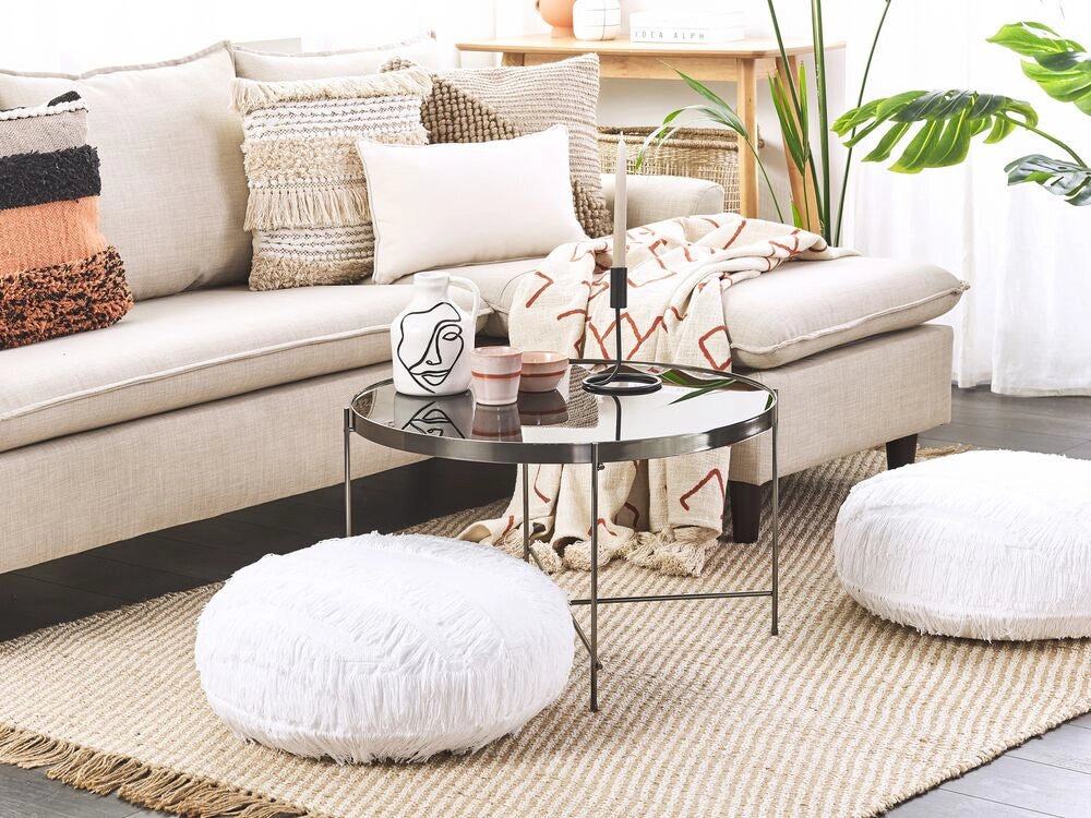 Pouf colore bianco in cotone ⌀ 50 cm dalla forma rotonda stile boho cuscino da pavimento