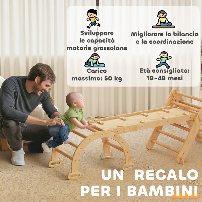 Gioco per Bambini 5 in 1 con Triangolo Parete Liscia e Arco 188x70x59 cm in Legno di Pioppo e Pino