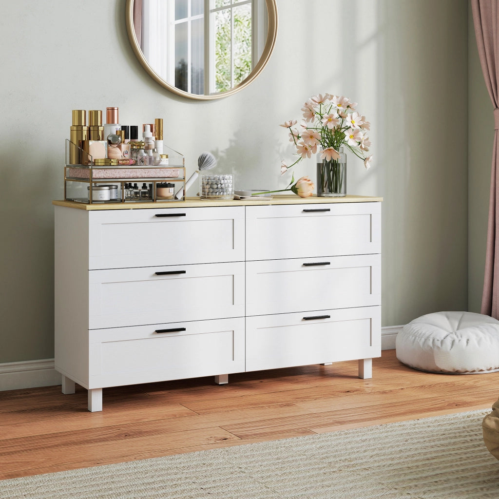Cassettiera con 6 Cassetti ¨C zephmum ¨C Bianco Legno 120x38x71 cm
