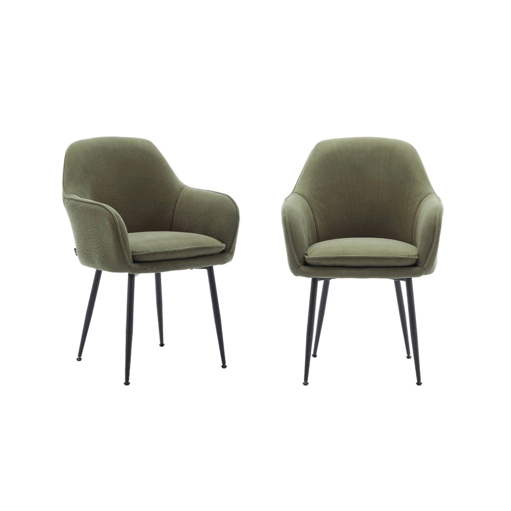 Set 2 poltrone in velluto a coste con gambe in metallo, kaki