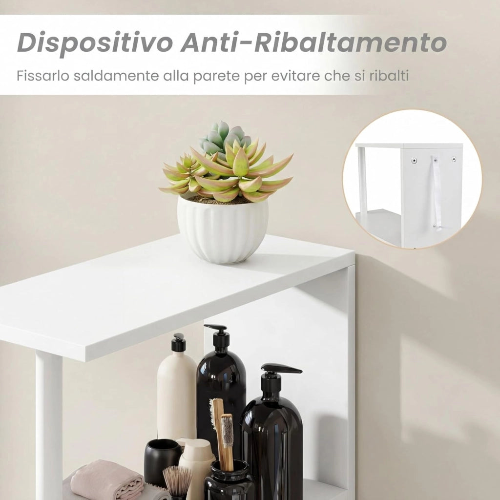 Mobile da Bagno Salvaspazio, Mobiletto Stretto e Autoportante con Ripiani Aperti, Cassetto Scorrevole e Carrello Estraibile, Mobiletto a Terra in Legno per Cucina, 45 × 20 × 114 cm