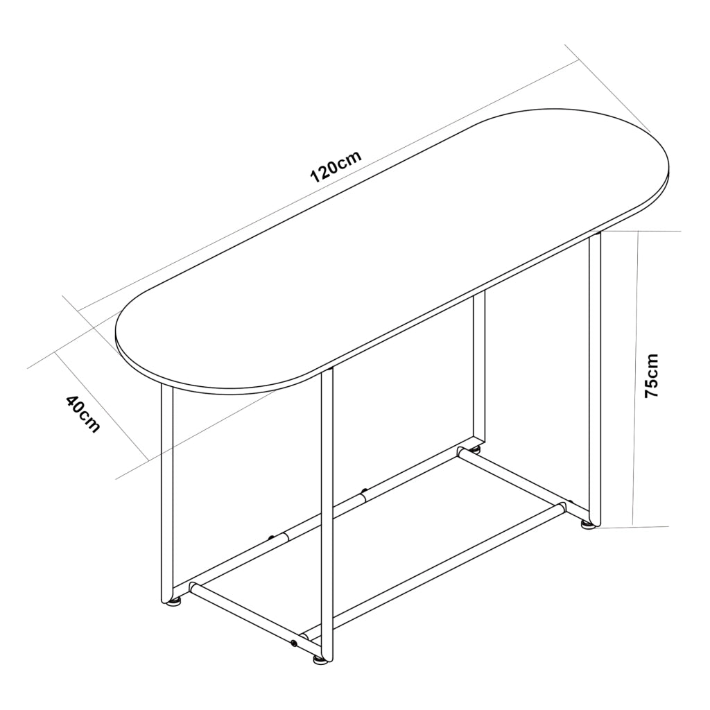 Tavolo a Consolle Nordfron con Piano Ellittico 120 x 40 x 75 cm - Effetto Marmo Bianco [en.casa]