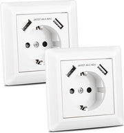 2 pezzi di Interruttore USB con 2 porte USB - Massimo 3,4A - Scatola di Interruttore a Parete Schuko Inseribile - Casa Ufficio Hotel