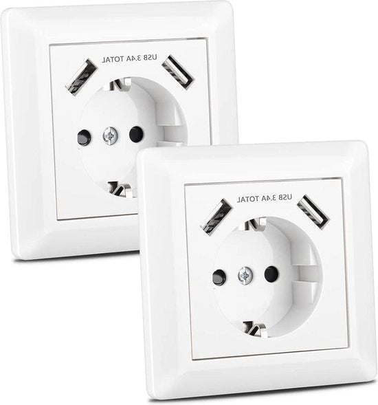 2 pezzi di Interruttore USB con 2 porte USB - Massimo 3,4A - Scatola di Interruttore a Parete Schuko Inseribile - Casa Ufficio Hotel