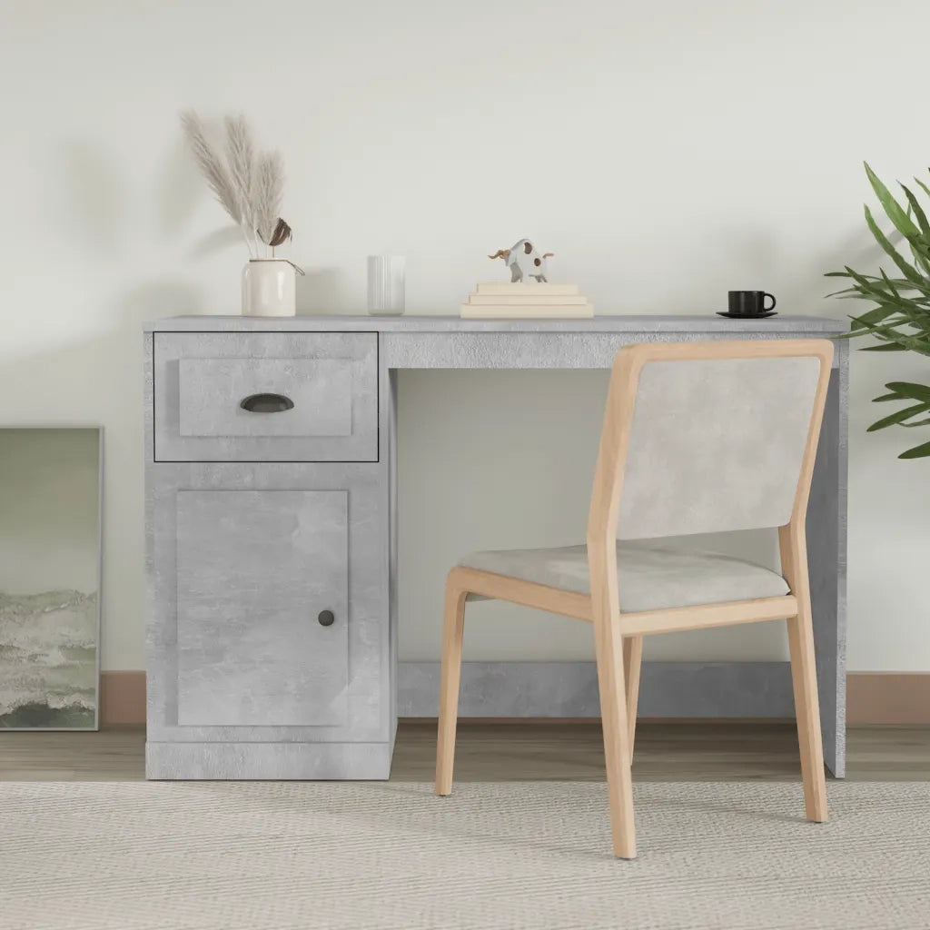 Scrivania | Tavolo da Ufficio Cassetto Grigio Cemento 115x50x75cm Legno Multistrato