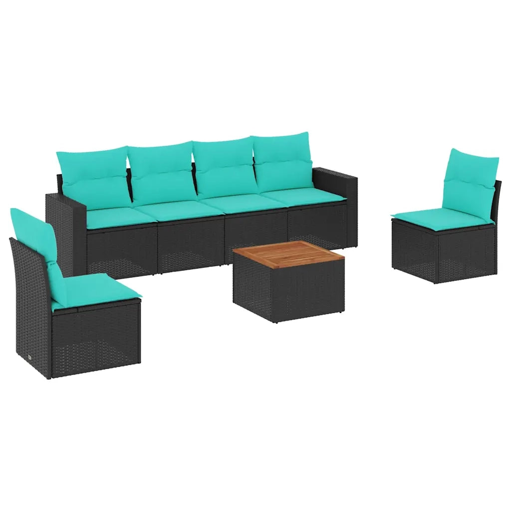 Set Divani da Giardino 7 pz con Cuscini Nero in Polyrattan