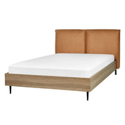 Letto matrimoniale con rete in ecopelle marrone dorato e legno chiaro 180 x 200 cm stile moderno camera da letto