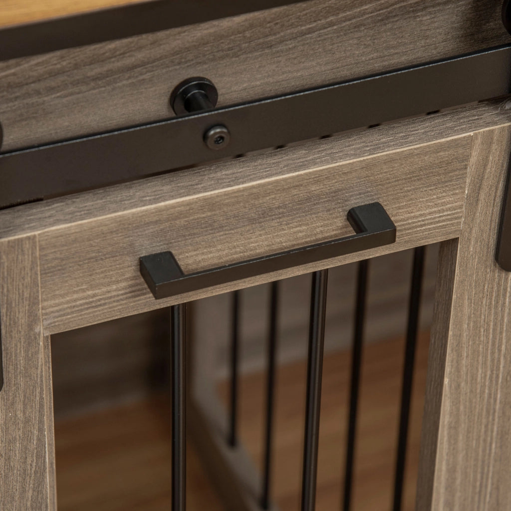 Gabbia per cani 2 in 1 con divisorio e 2 porte per interni in metallo e legno color rovere 120 × 60 × 88,5 cm