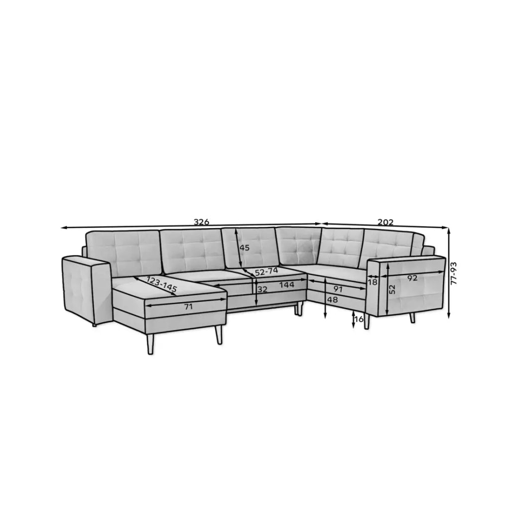 Divano ad angolo panoramico convertibile HASGARD U 326x202 cm rosa velluto