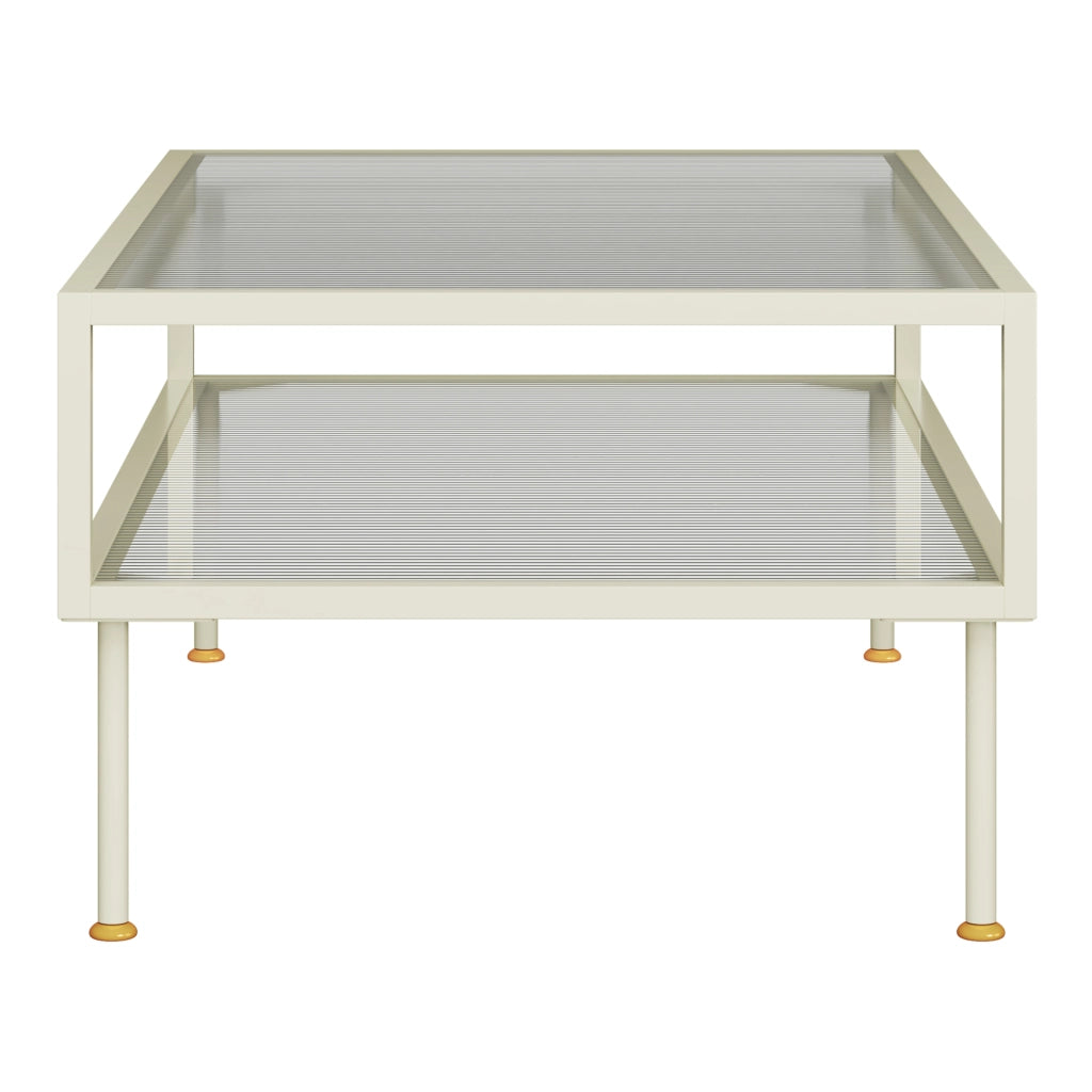 Tavolino Centrale da Salotto Lindau in Acciaio Piani in Vetro 100x50x46 cm Bianco Crema [en.casa]