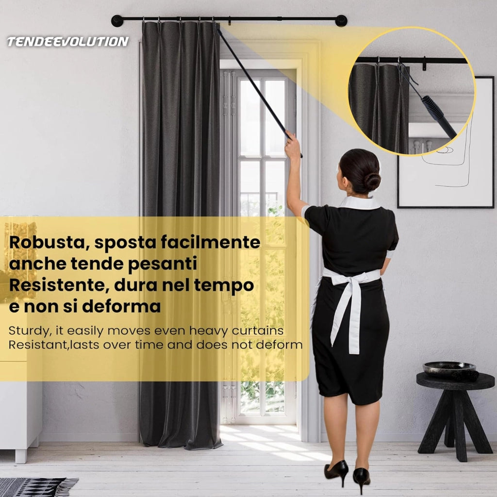 Frustino Frusta Asta - Tiratenda per Tende da Interno in Ferro, Diametro 11mm, Lunghezza 125cm - Colore: Oro Lucido