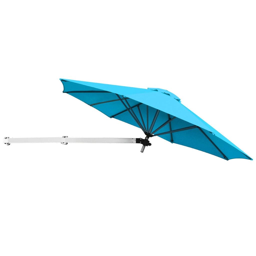 Ombrellone da muro per giardino inclinabile con asta regolabile, Ombrellone decentrato da parete 244cm azzurro-Ombrelloni