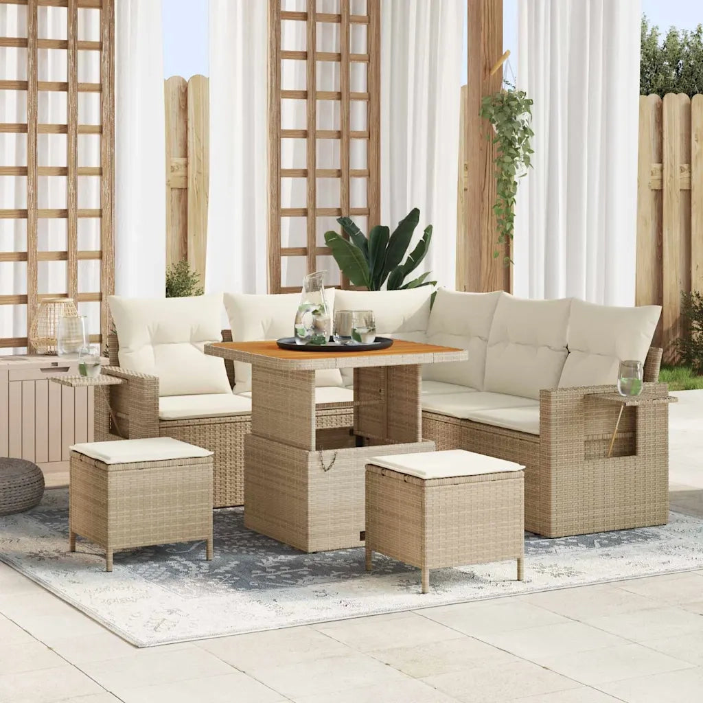 Set Divano da Giardino 9 pcs Beige e Crema polyrattan