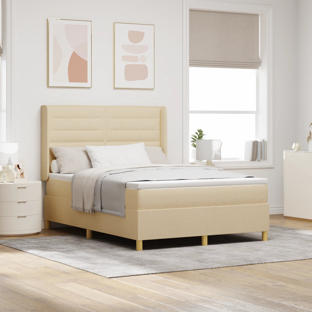 Letto a Box Spring con Materasso - Panna, 140x190 cm, Tessuto