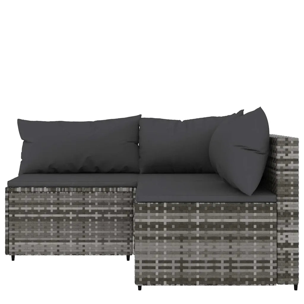 Set Divani da Giardino 3 pz | Set Salotto da Giardino con Cuscini in Polyrattan Grigio